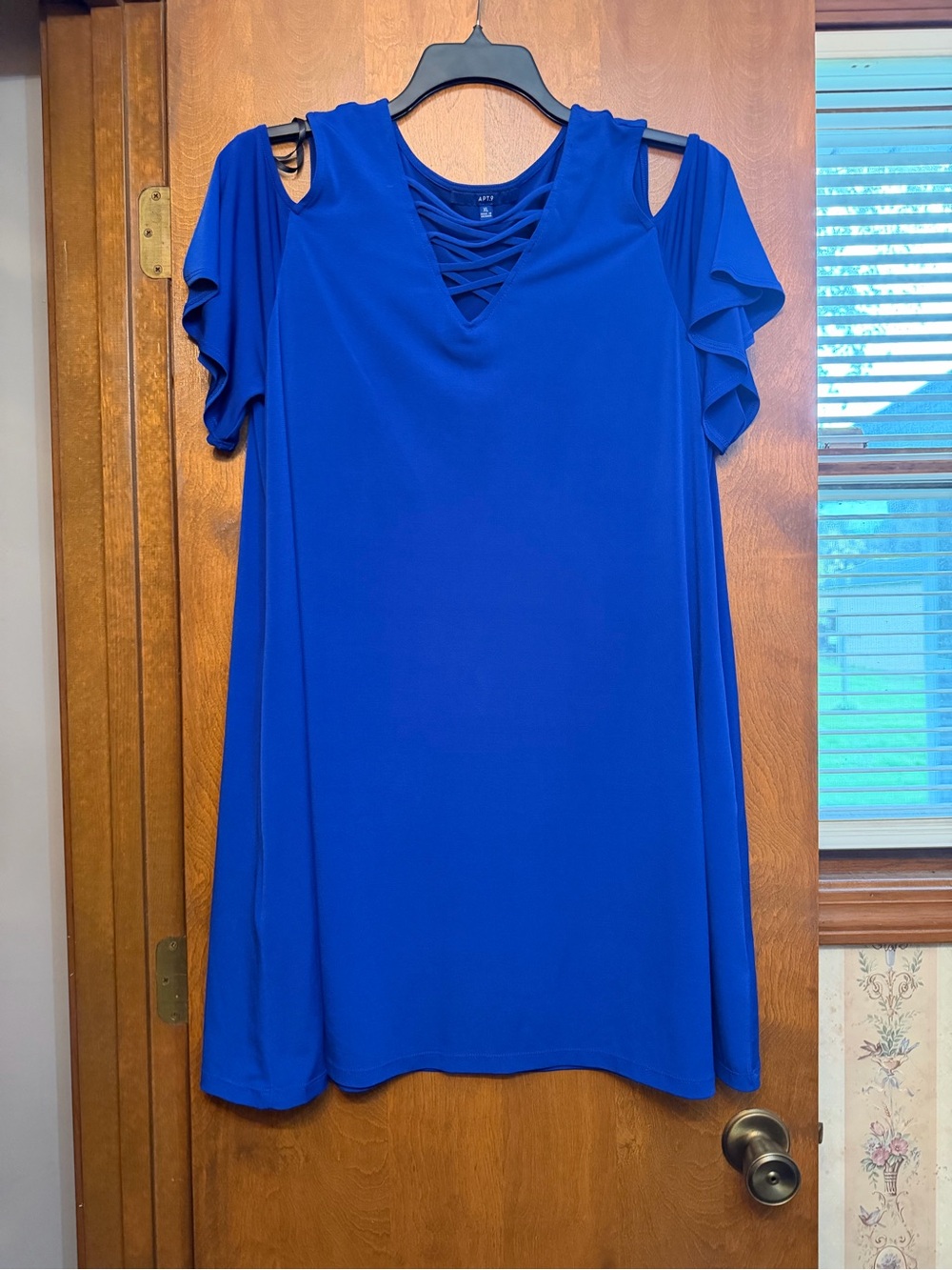 Apt. 9 Cobalt Blue Cold-Shoulder V-Neck Tunic with Crisscross Detail